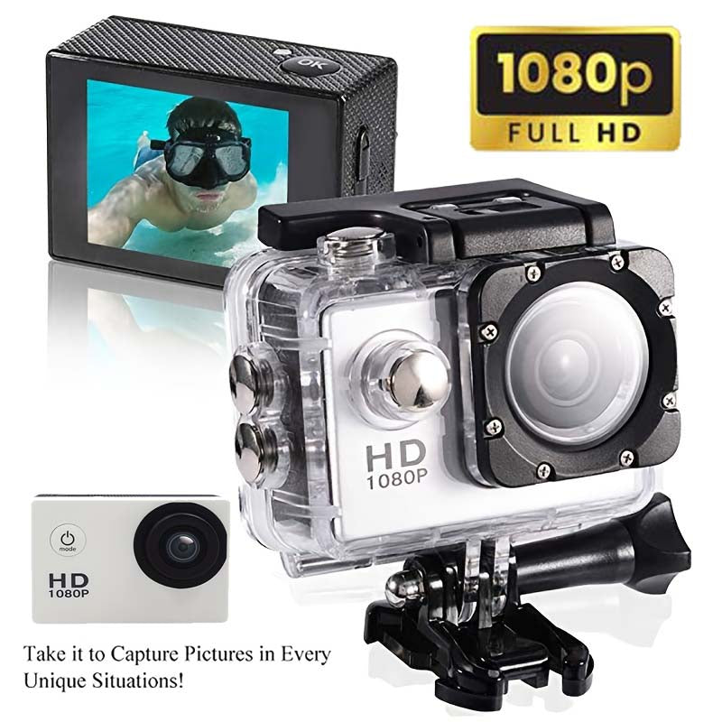 Waterproof Action Camera-1080P 12MP Full HD Sports Camera Underwater 30M, 90 Degree Wide-Angle Mini DV Camcorder with Multi Accessories