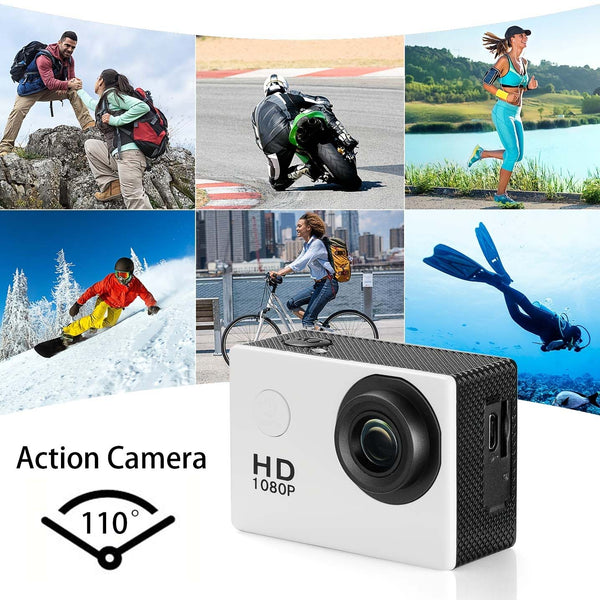 Waterproof Action Camera-1080P 12MP Full HD Sports Camera Underwater 30M, 90 Degree Wide-Angle Mini DV Camcorder with Multi Accessories