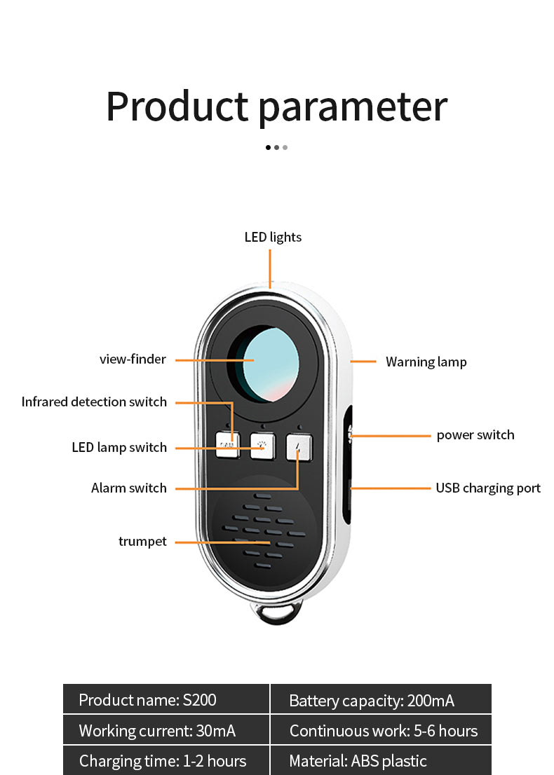 S200 Camera Detector Portable Sound And Light Alarm LED Infrared Scanning Lamp Beads